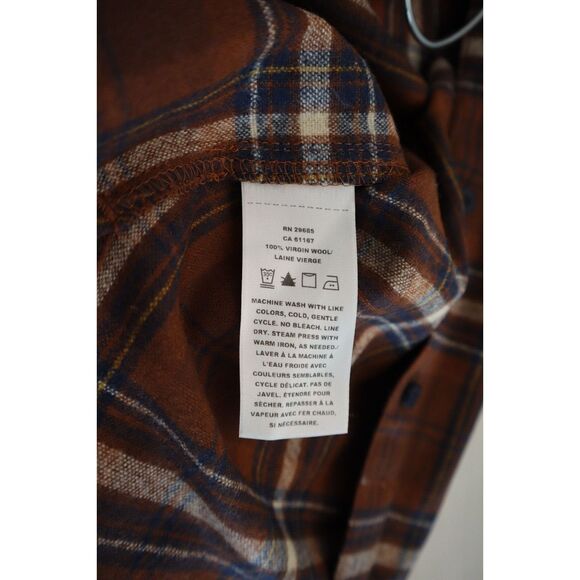 Pendleton Women's Sz M Brown/Navy Plaid Lodge Button-Up Wool L/S Shirt - Picture 5 of 6